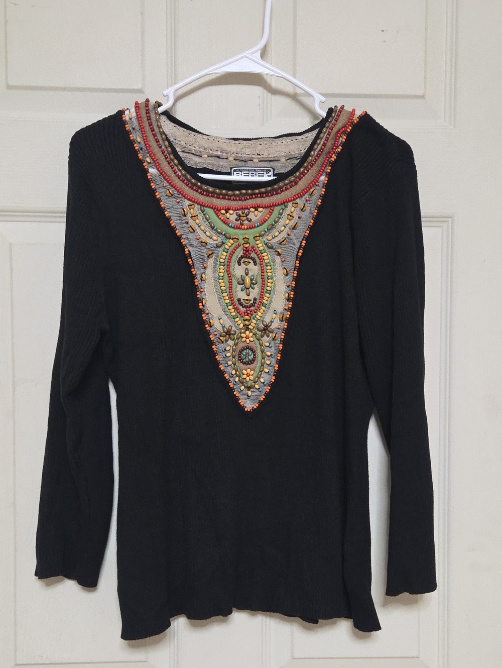 Vintage Berek 2 Takako Sakon Beaded Ribbed Knit Top Sweater Boho Size Xlarge.